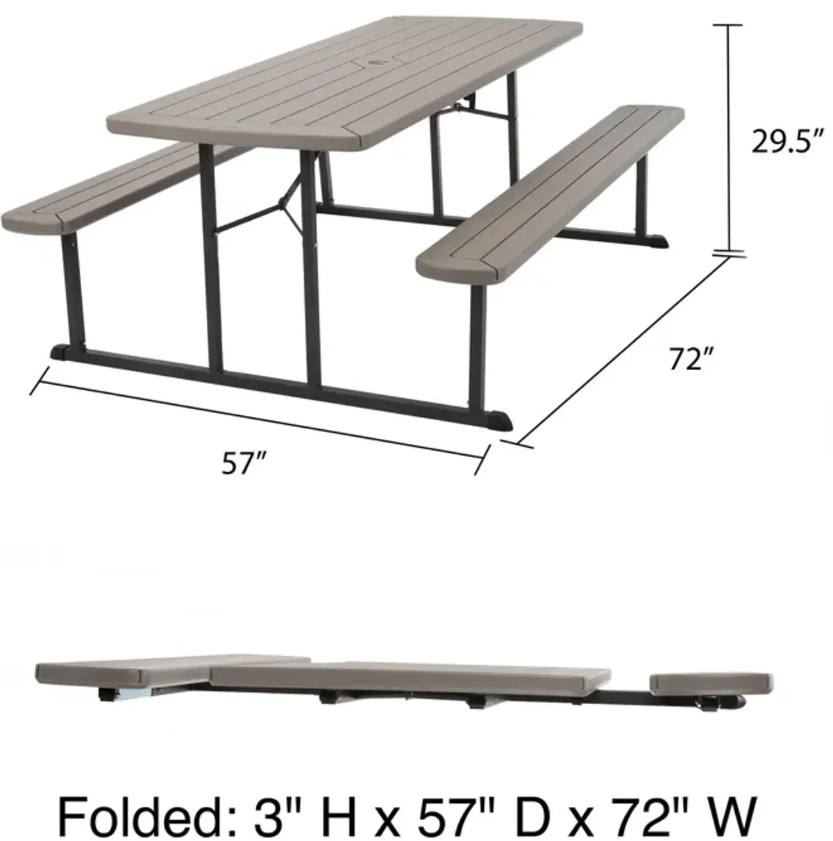 Outdoor 6 Foot Folding Picnic Table, Comfortably Seats 8 People