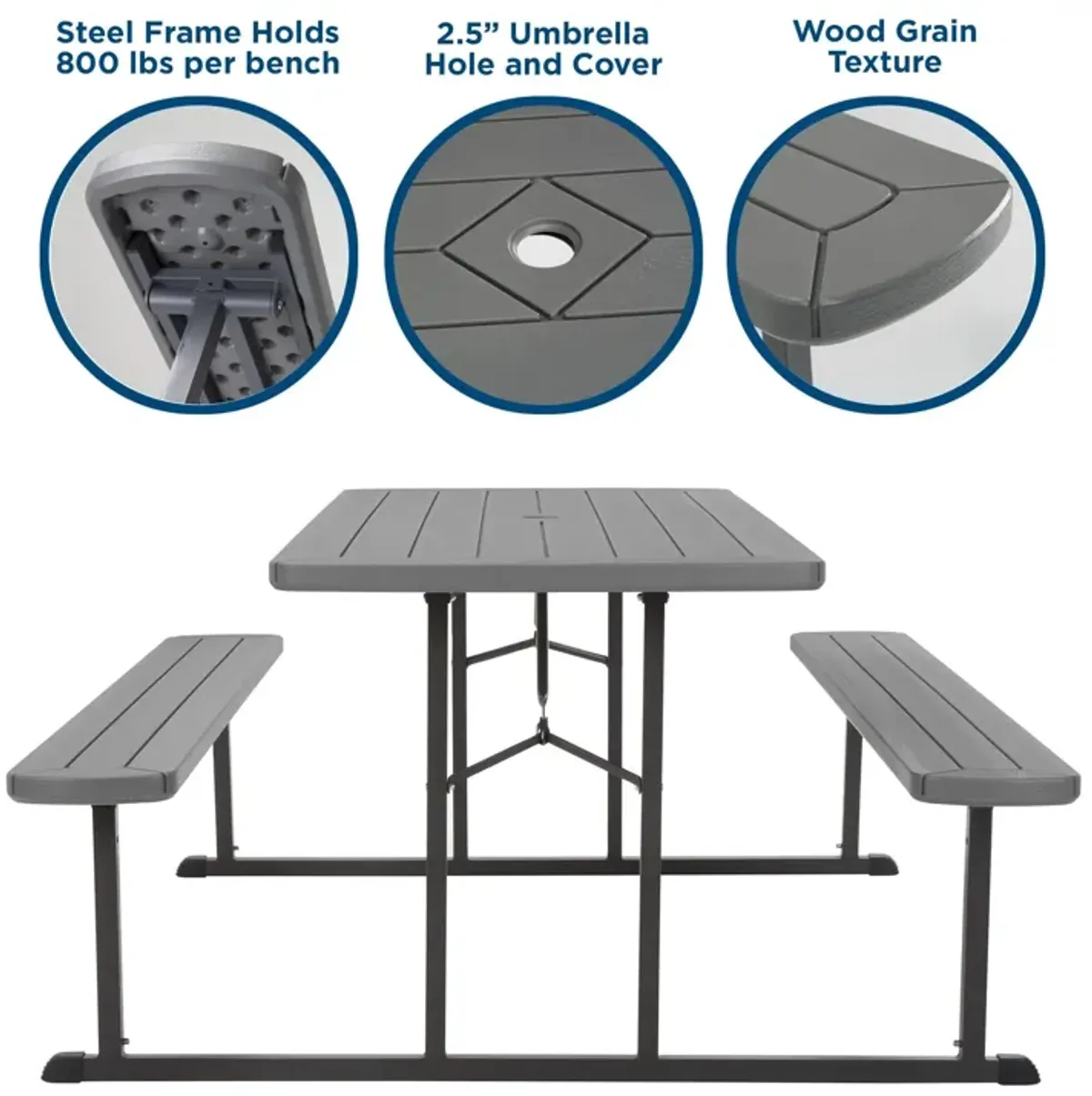 Outdoor 6 Foot Folding Picnic Table, Comfortably Seats 8 People