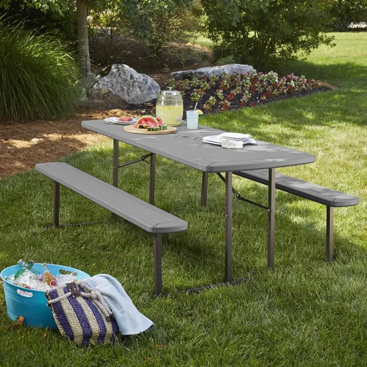 Outdoor 6 Foot Folding Picnic Table, Comfortably Seats 8 People