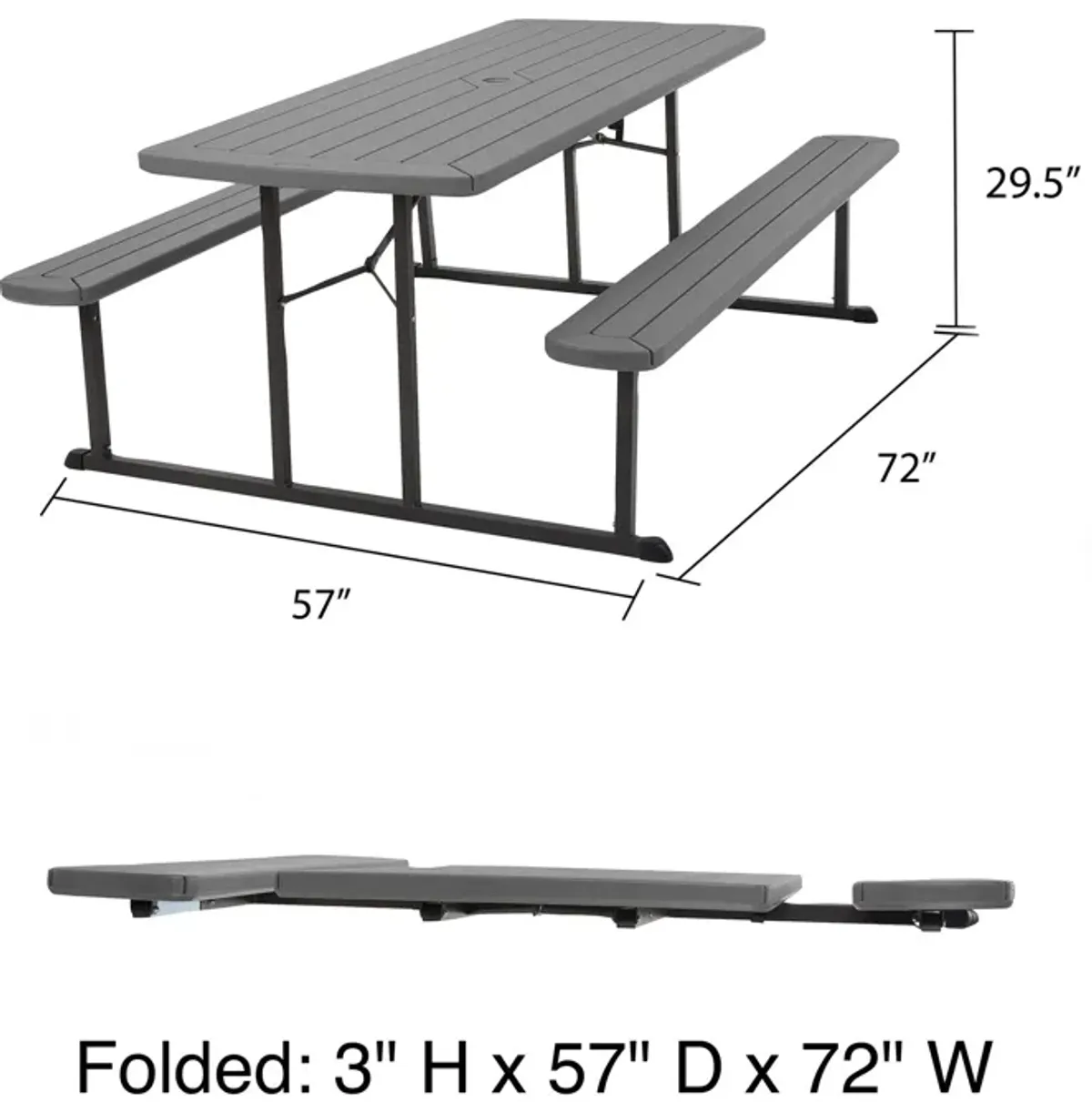 Outdoor 6 Foot Folding Picnic Table, Comfortably Seats 8 People