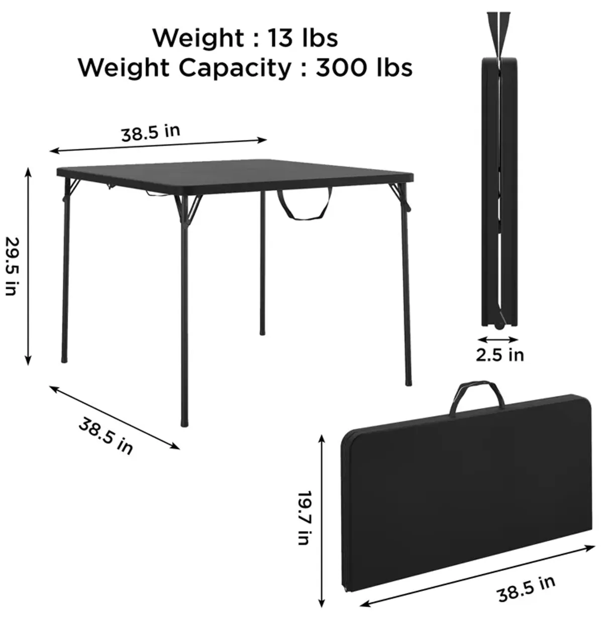 38.5 Inch Indoor and Outdoor Fold-in-Half Card Table with Handle