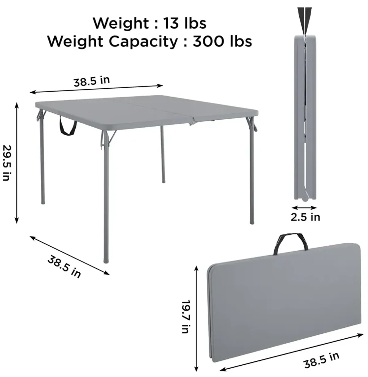 38.5 Inch Indoor and Outdoor Fold-in-Half Card Table with Handle