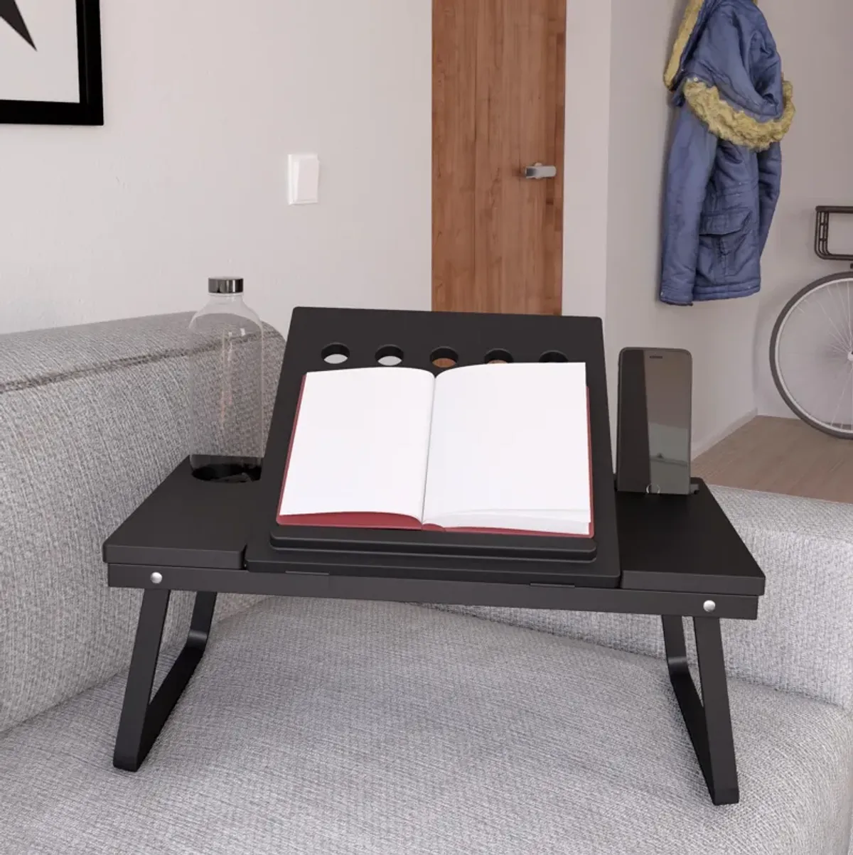 Folding Adjustable Laptop Activity Tray with Cup and Electronic Device Holder