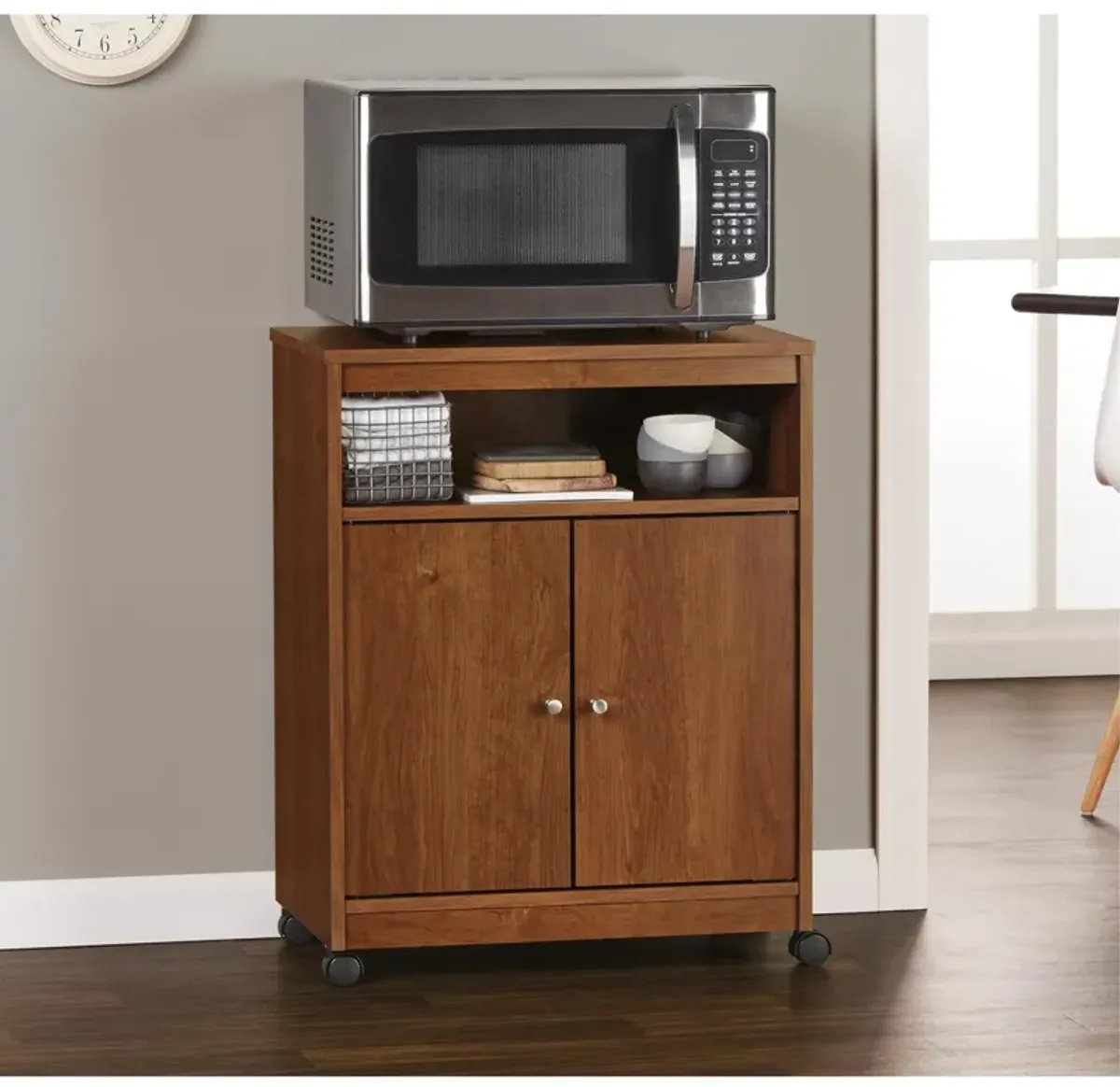 Landry 2 Door Utility Microwave Cart with Shelves