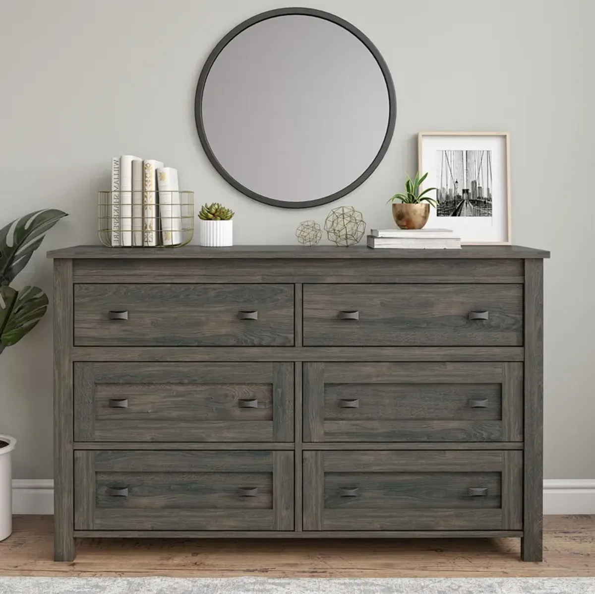 Farmington 6 Drawer Rustic Farmhouse Dresser with Linen Interiors