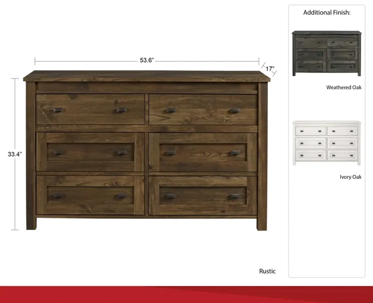 Farmington 6 Drawer Rustic Farmhouse Dresser with Linen Interiors