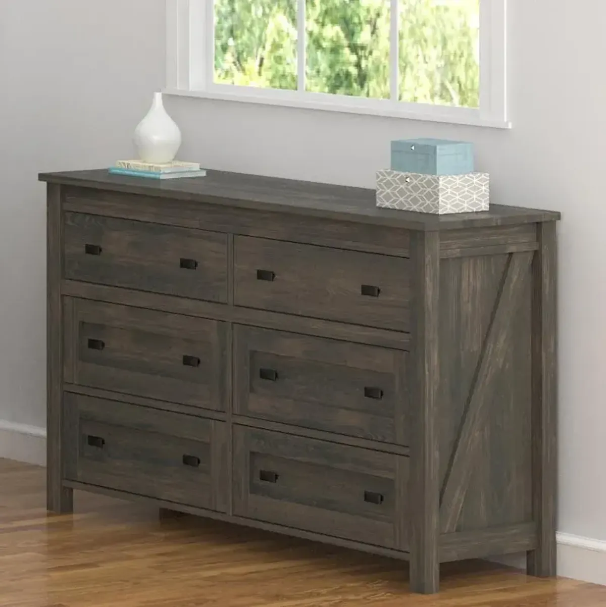 Farmington 6 Drawer Rustic Farmhouse Dresser with Linen Interiors