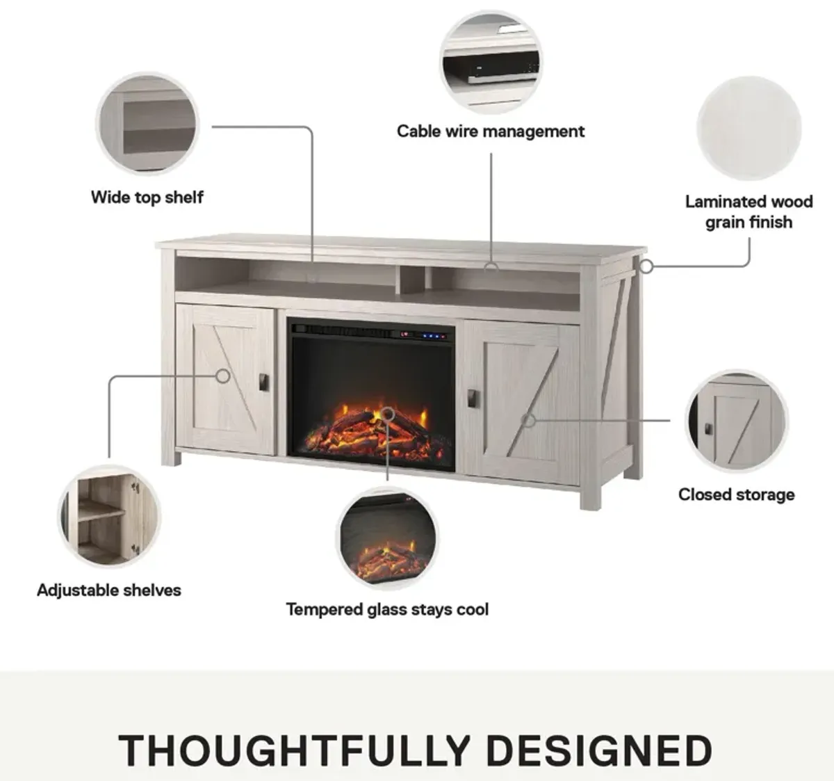 Farmington Electric Fireplace TV Console for TVs up to 60 Inch