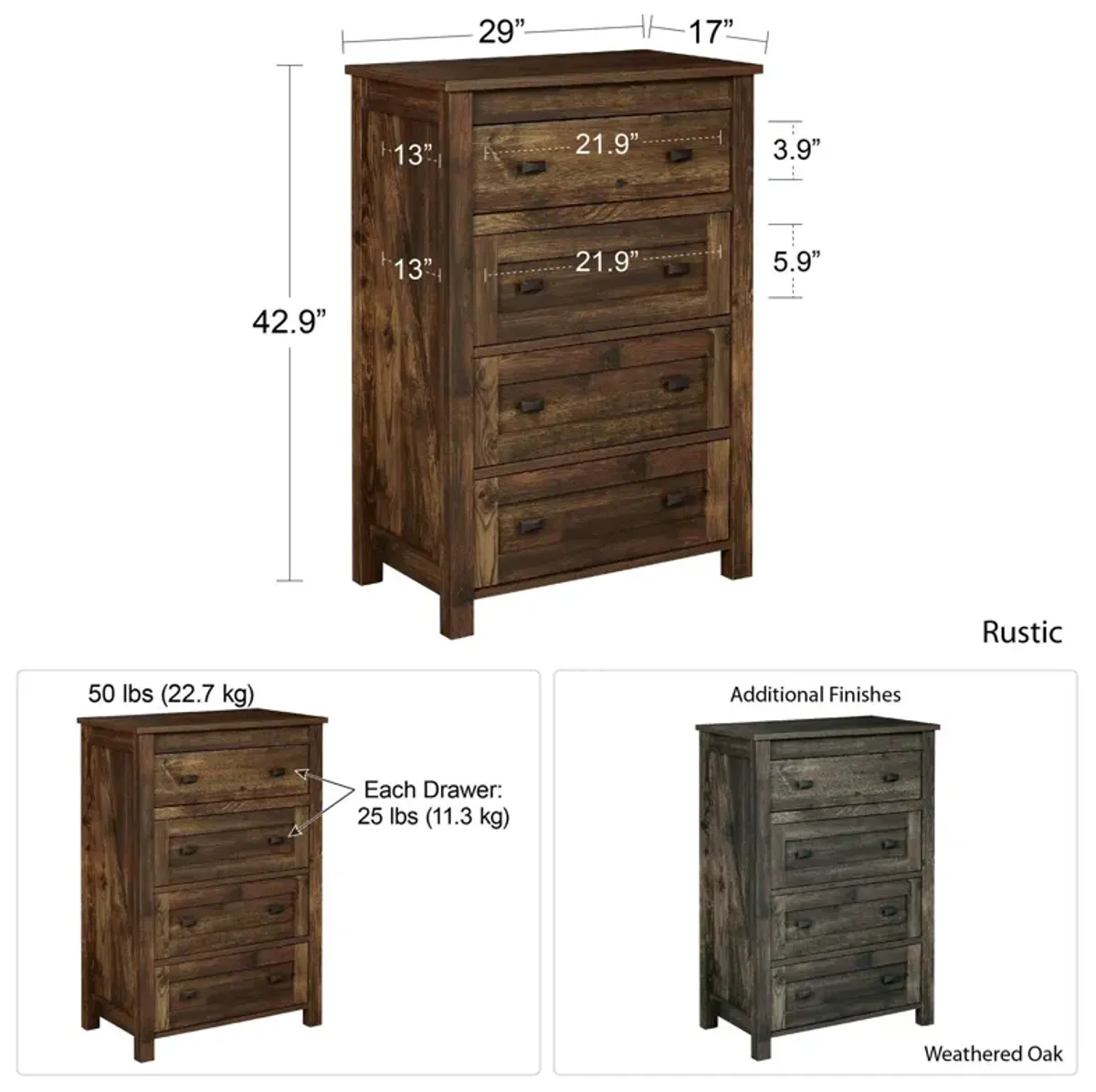 Farmington 4 Drawer Rustic Farmhouse Dresser with Linen Interiors