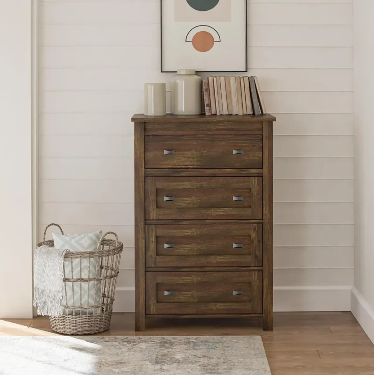 Farmington 4 Drawer Rustic Farmhouse Dresser with Linen Interiors