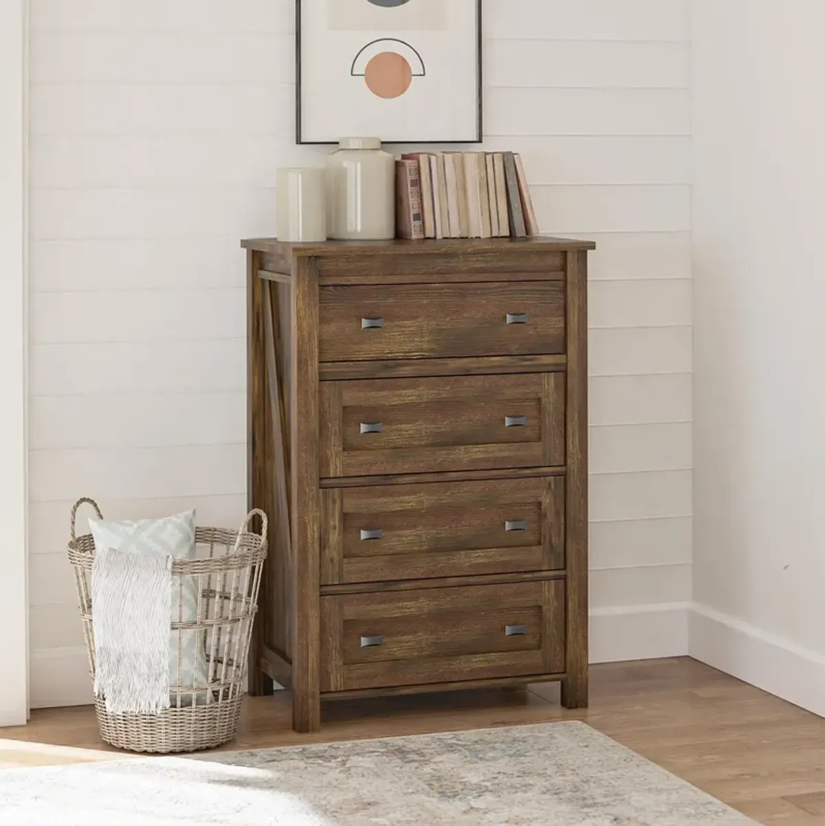 Farmington 4 Drawer Rustic Farmhouse Dresser with Linen Interiors