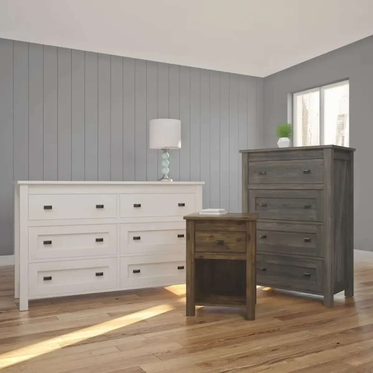 Farmington 4 Drawer Rustic Farmhouse Dresser with Linen Interiors