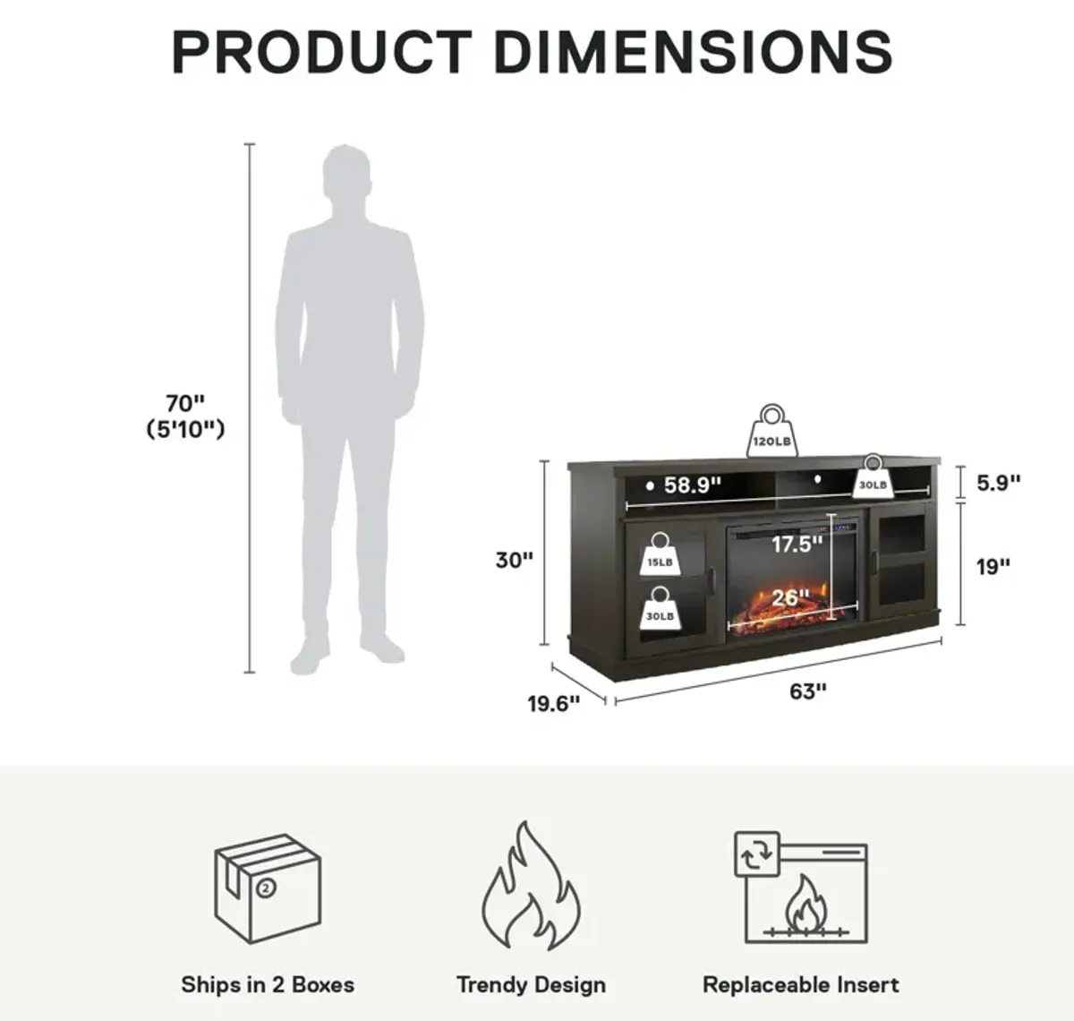 Ayden Park Electric Fireplace TV Stand for TVs up to 65 Inch