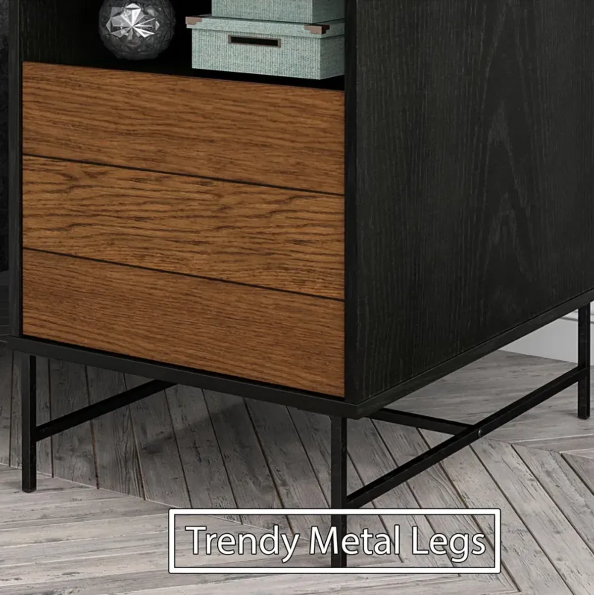 Reznor End Table with Open and Concealed Storage and Metal Frame