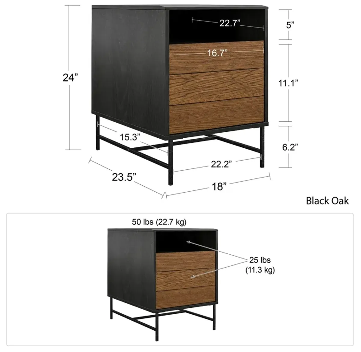 Reznor End Table with Open and Concealed Storage and Metal Frame