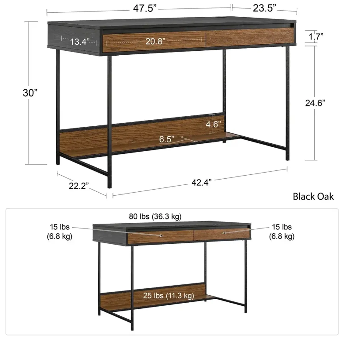 Reznor Computer Desk, with 2 Drawers and Wireless Charger