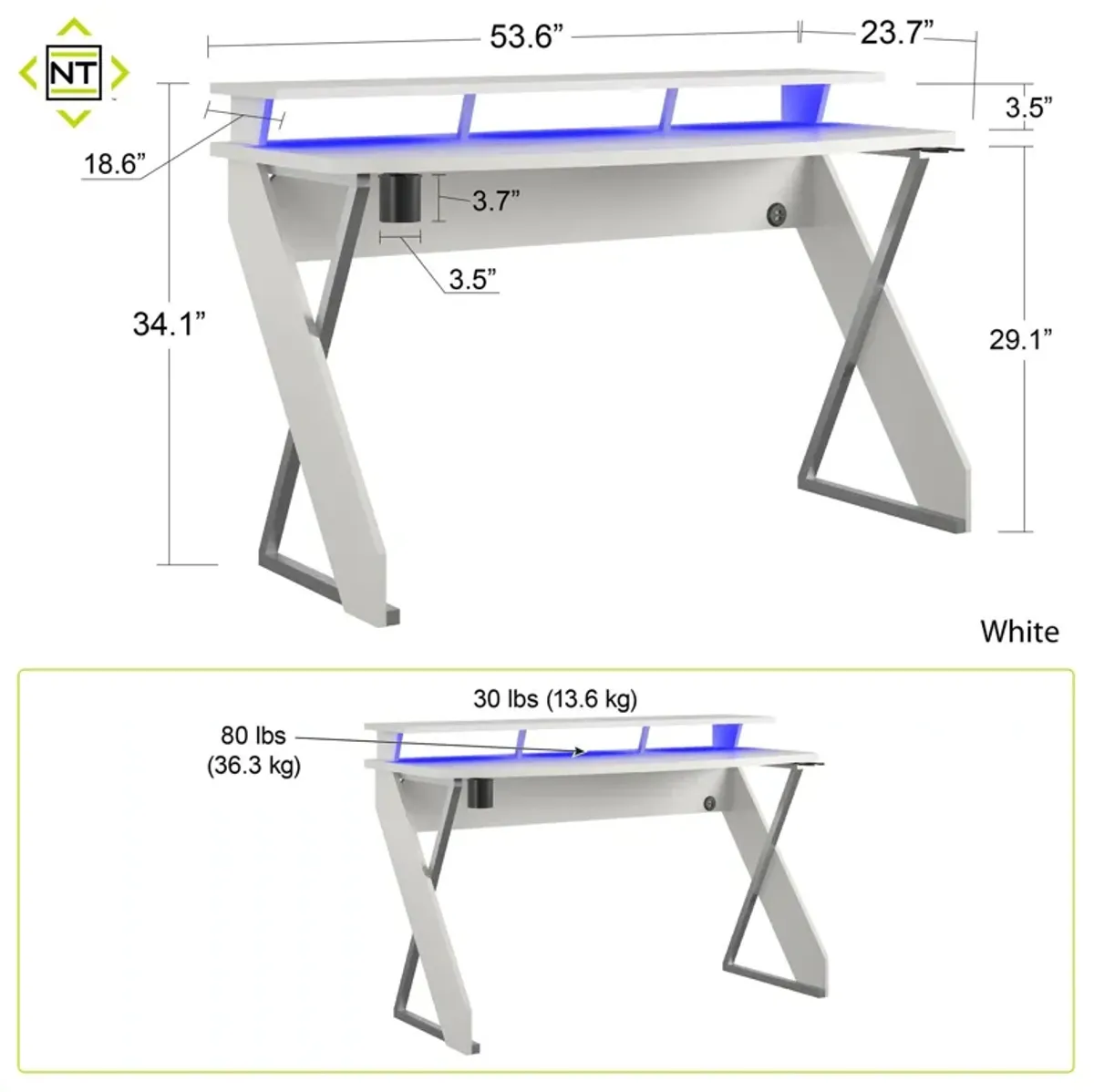 Xtreme Gaming Desk with Riser and LED Lights