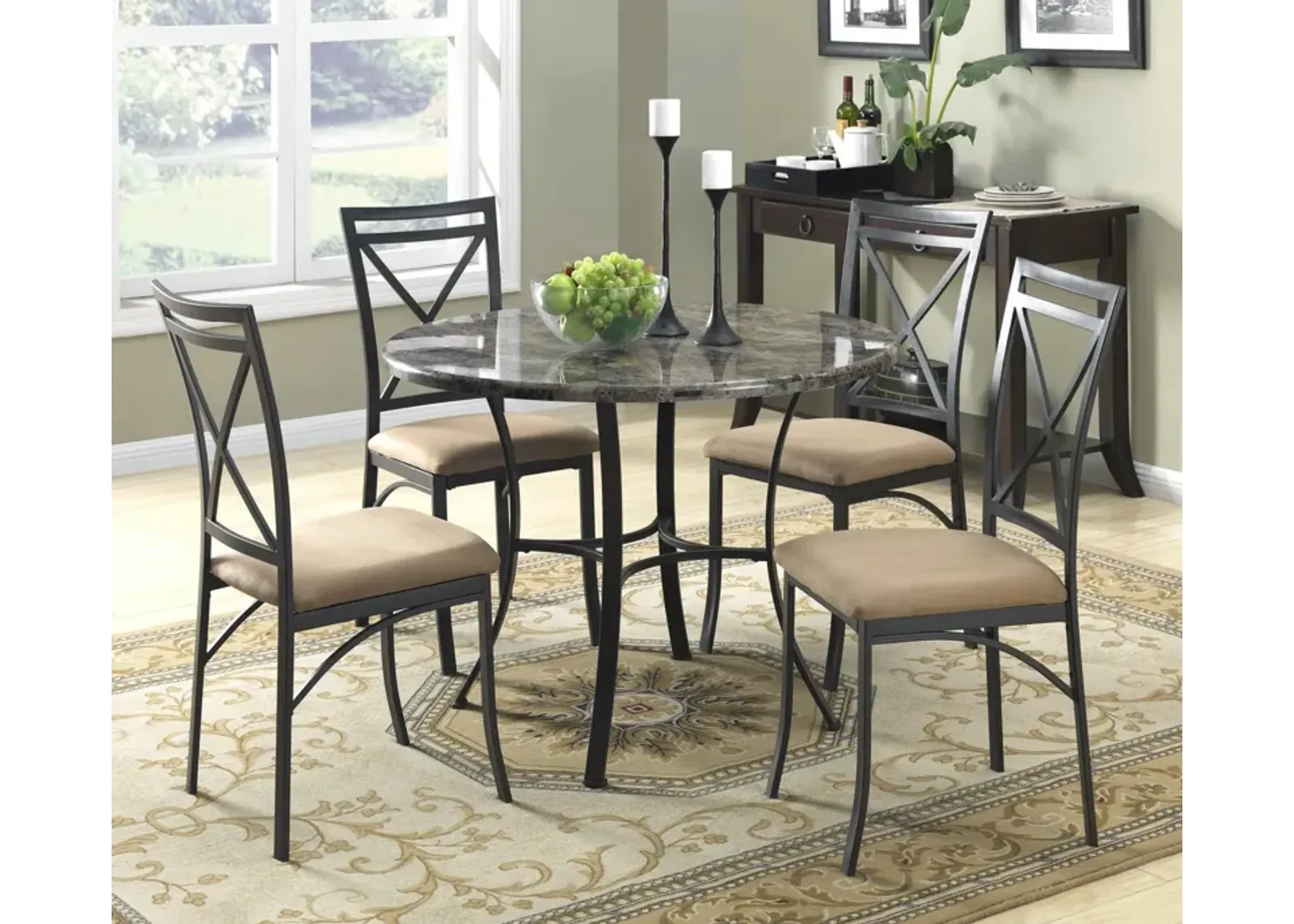 5 Piece Dining Table Set with Faux Marble Top and Metal Frame