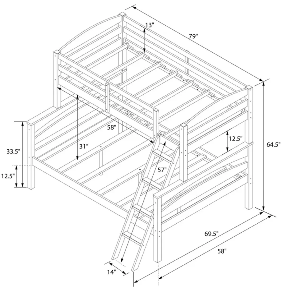 Brady Twin over Full Wooden Bunk Bed Frame with Ladder