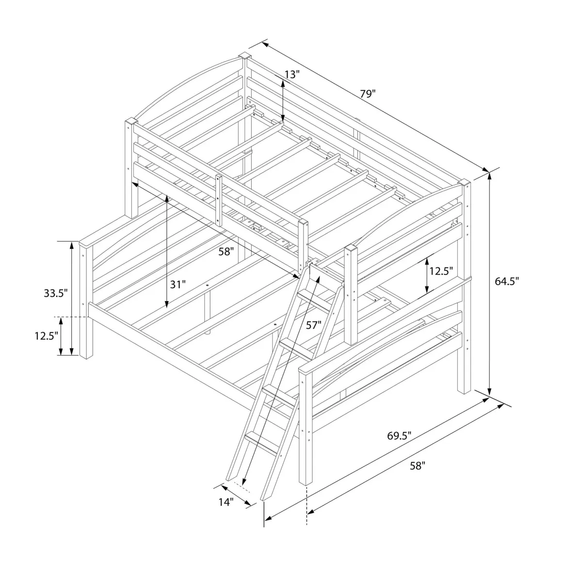 Brady Twin over Full Wooden Bunk Bed Frame with Ladder