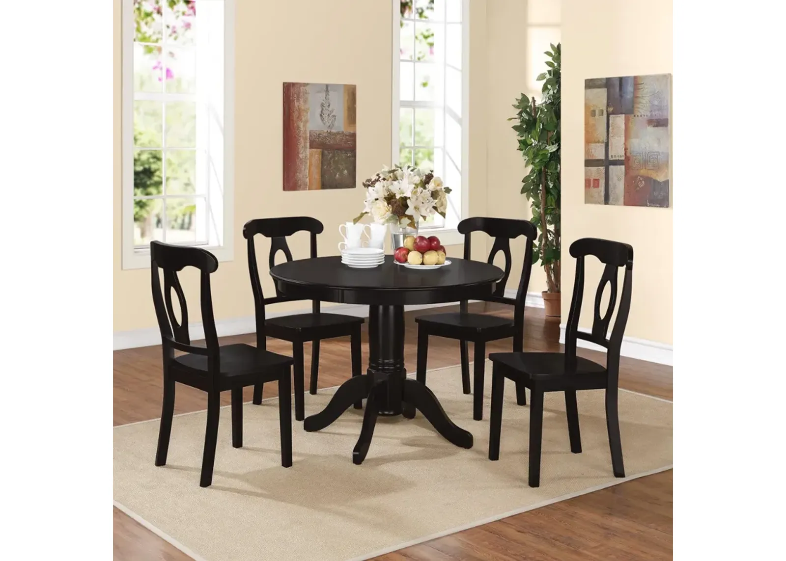 Aubrey 5 Piece Traditional Pedestal Round Dining Table and Chairs Set