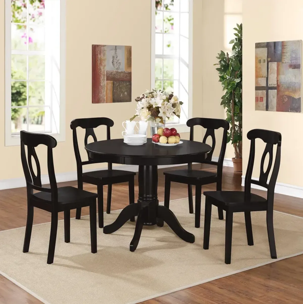 Aubrey 5 Piece Traditional Pedestal Round Dining Table and Chairs Set