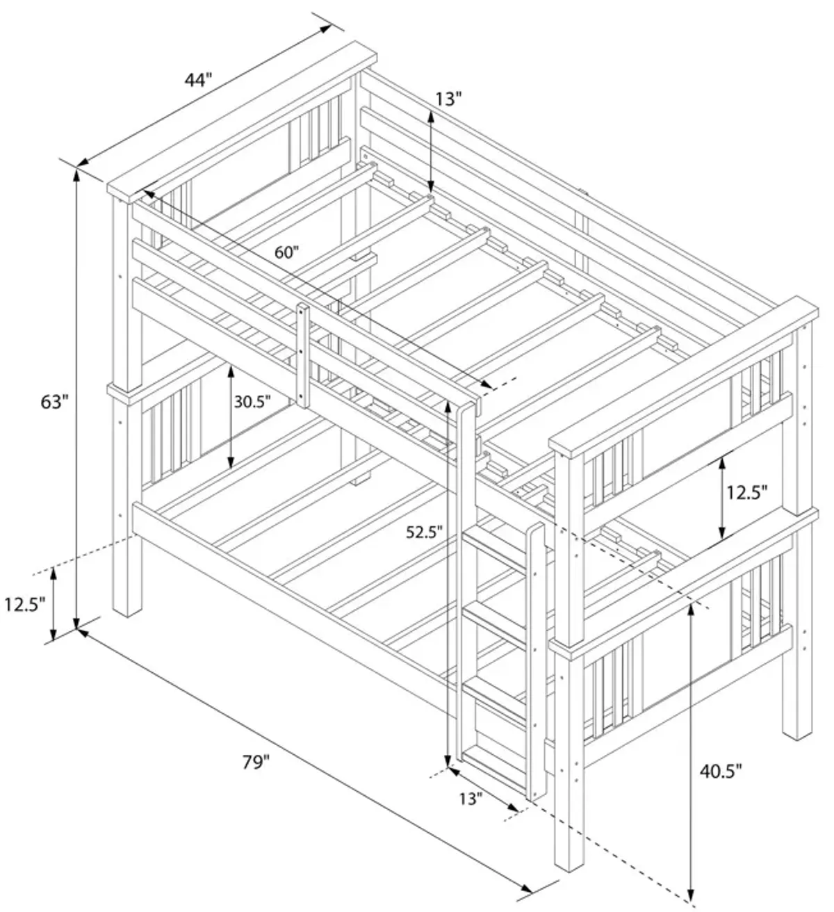 Dylan Wooden Twin over Twin Bunk Bed with Wood Slats