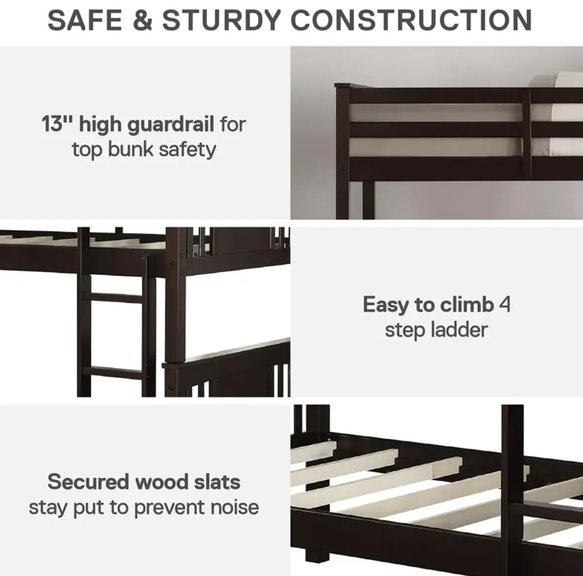 Dylan Wooden Twin over Twin Bunk Bed with Wood Slats