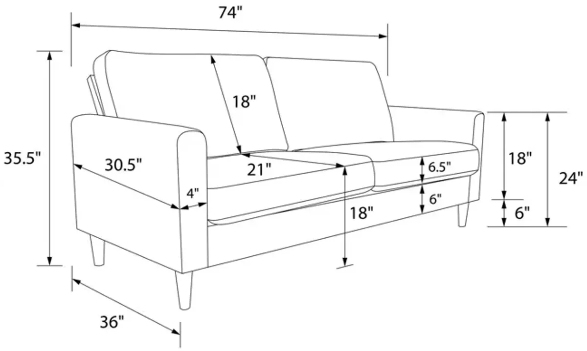 Kaci Contemporary Upholstered Linen Sofa with Wood Legs