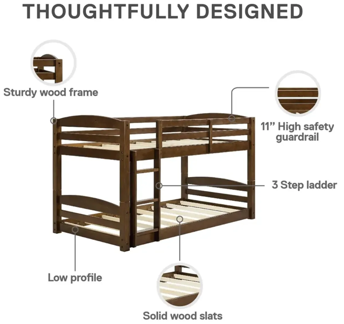 Sierra Twin over Twin Wood Bunk Bed, Converts into 2 Twin Beds