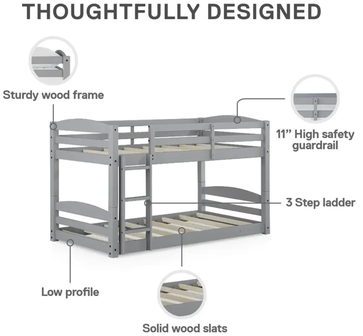 Sierra Twin over Twin Wood Bunk Bed, Converts into 2 Twin Beds