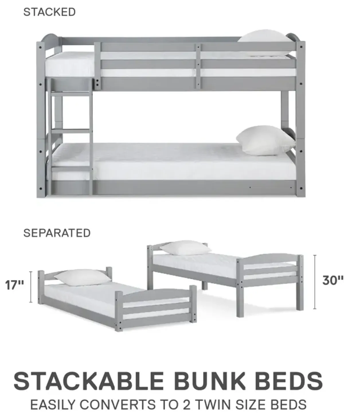 Sierra Twin over Twin Wood Bunk Bed, Converts into 2 Twin Beds