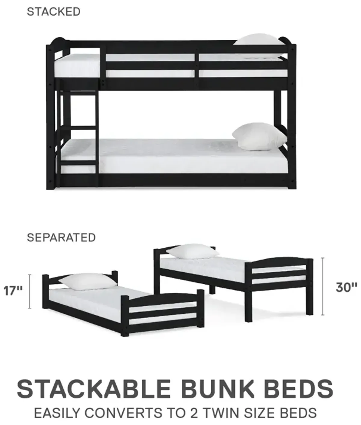 Sierra Twin over Twin Wood Bunk Bed, Converts into 2 Twin Beds