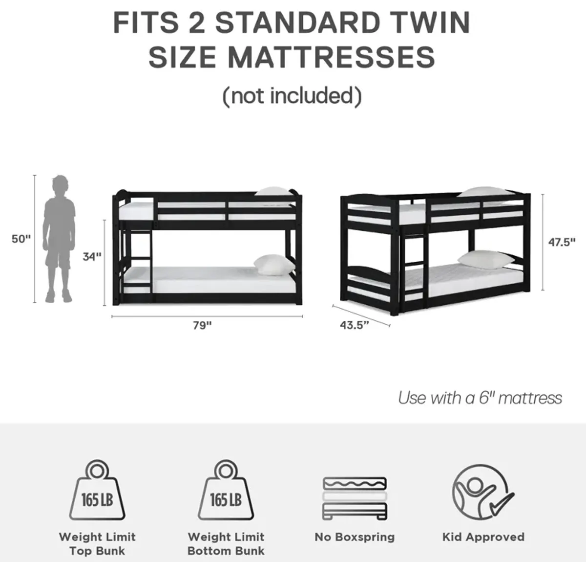 Sierra Twin over Twin Wood Bunk Bed, Converts into 2 Twin Beds