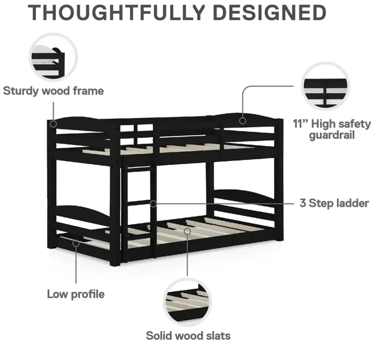 Sierra Twin over Twin Wood Bunk Bed, Converts into 2 Twin Beds