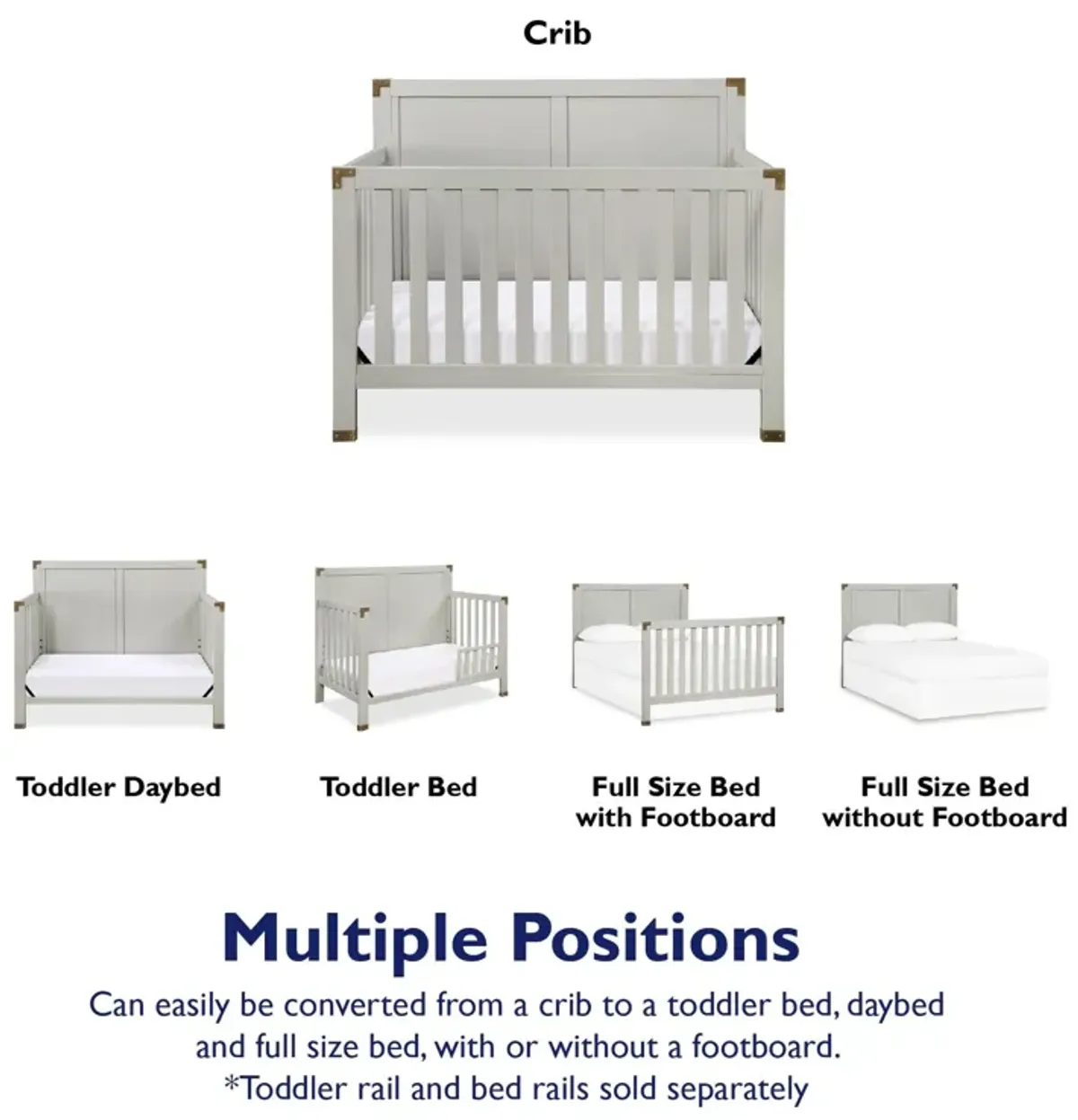 Miles 5 in 1 Convertible Crib with Brass Finished Accents