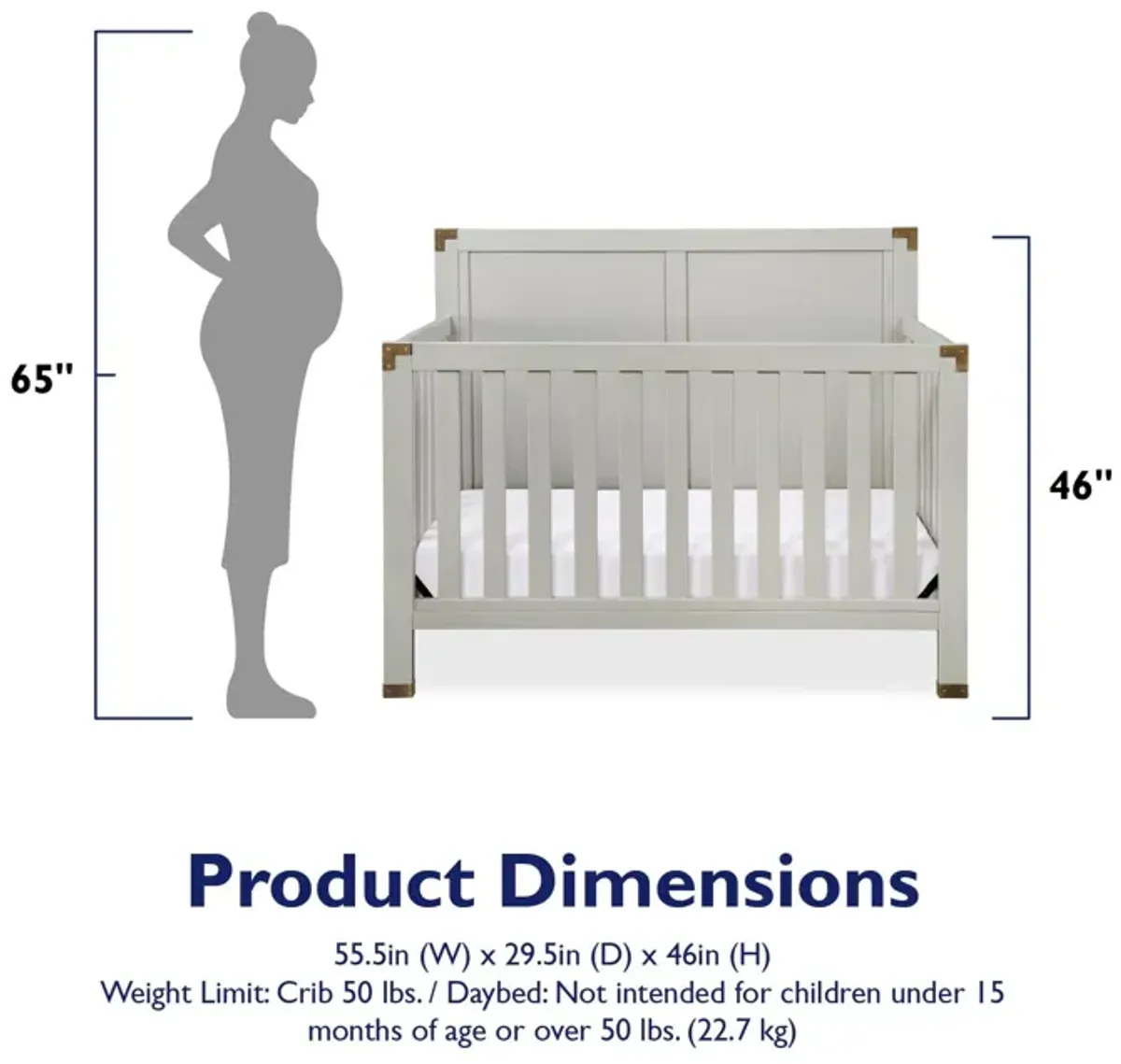 Miles 5 in 1 Convertible Crib with Brass Finished Accents