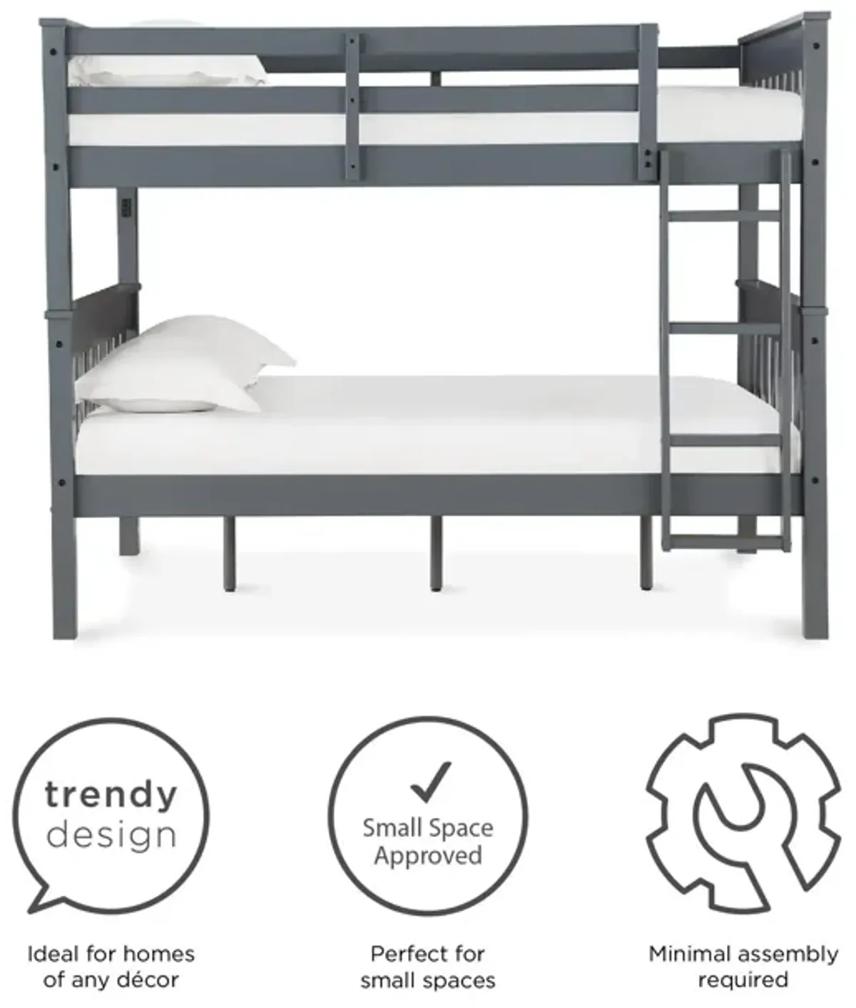 Moon Full-Over-Full Wood Bunk Bed with USB Port and Integrated Ladder