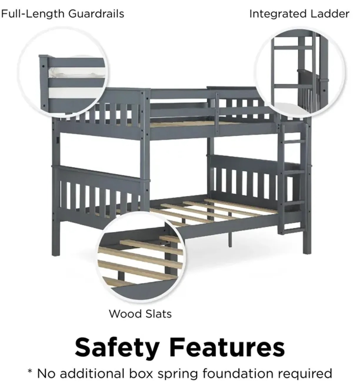 Moon Full-Over-Full Wood Bunk Bed with USB Port and Integrated Ladder