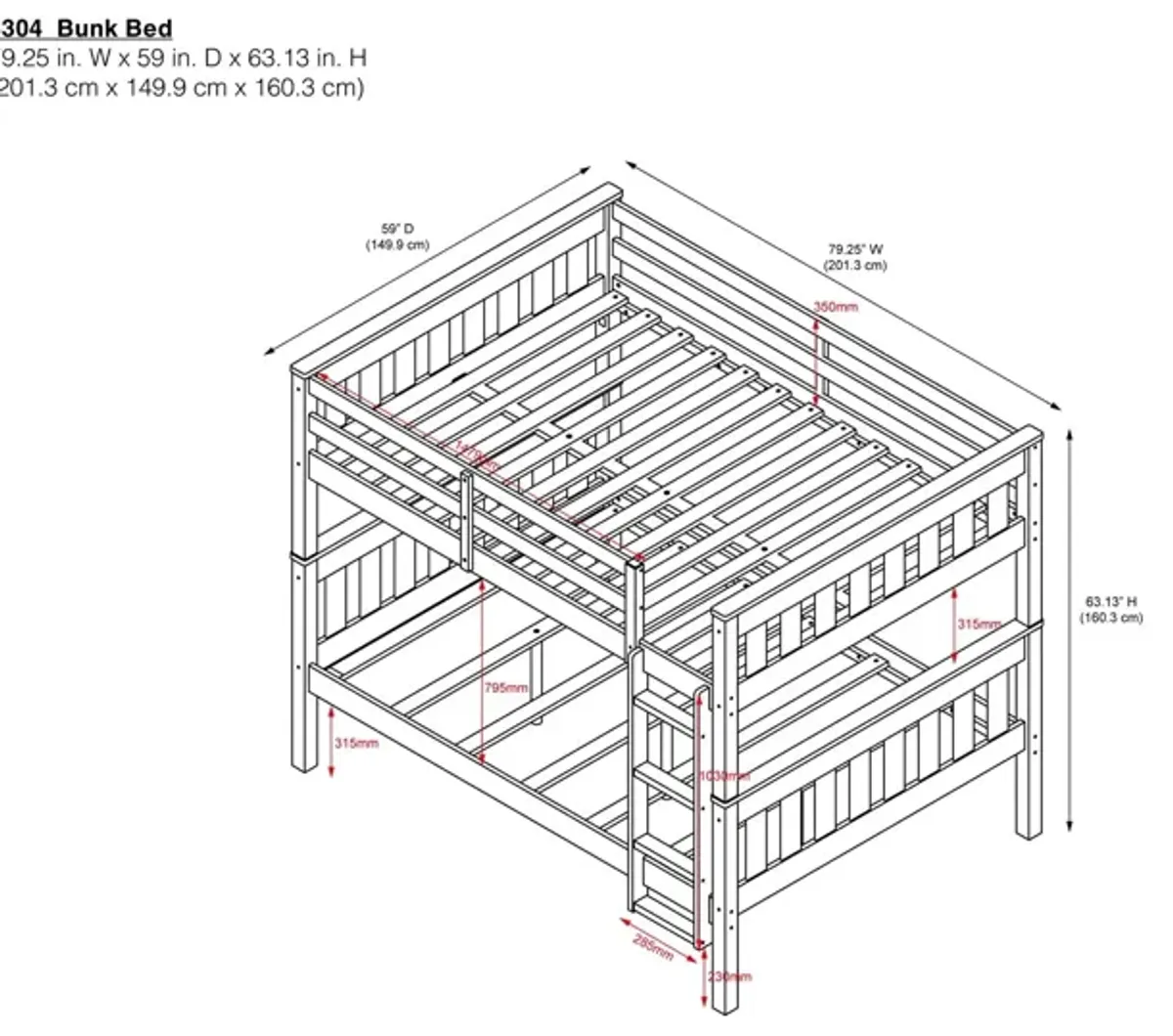 Moon Full-Over-Full Wood Bunk Bed with USB Port and Integrated Ladder