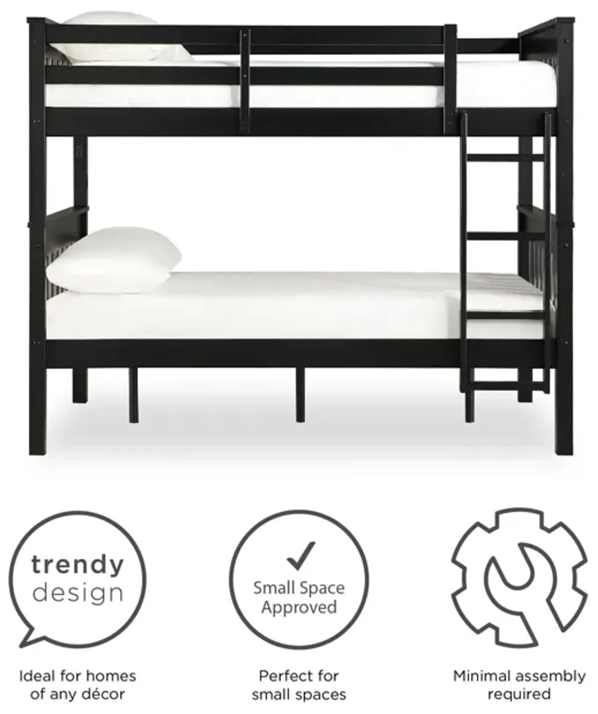 Moon Full-Over-Full Wood Bunk Bed with USB Port and Integrated Ladder