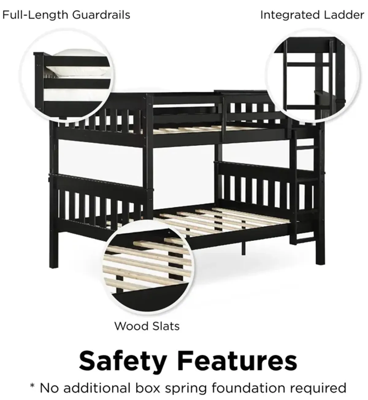 Moon Full-Over-Full Wood Bunk Bed with USB Port and Integrated Ladder