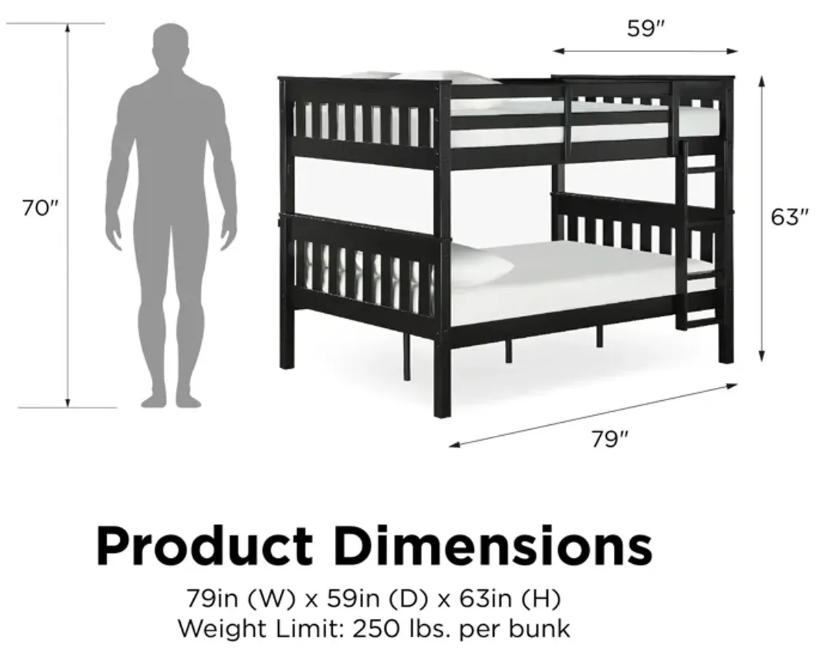 Moon Full-Over-Full Wood Bunk Bed with USB Port and Integrated Ladder