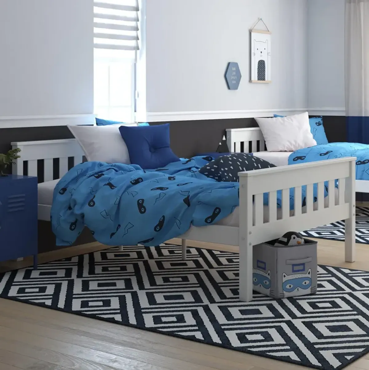 Moon Full-Over-Full Wood Bunk Bed with USB Port and Integrated Ladder