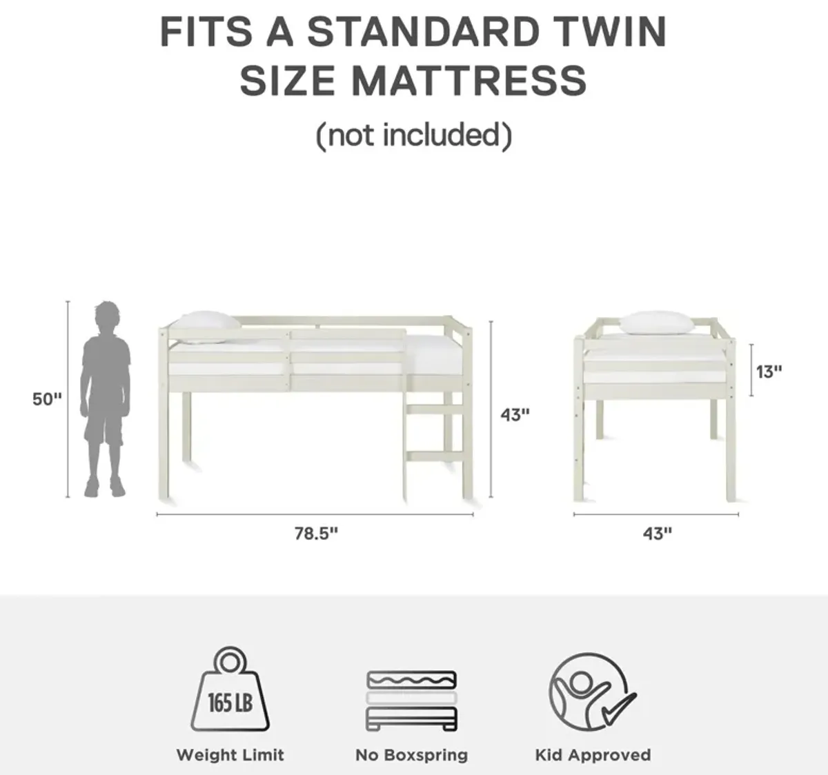 Milton Junior Twin Size Wooden Espresso Loft Bed for Kids