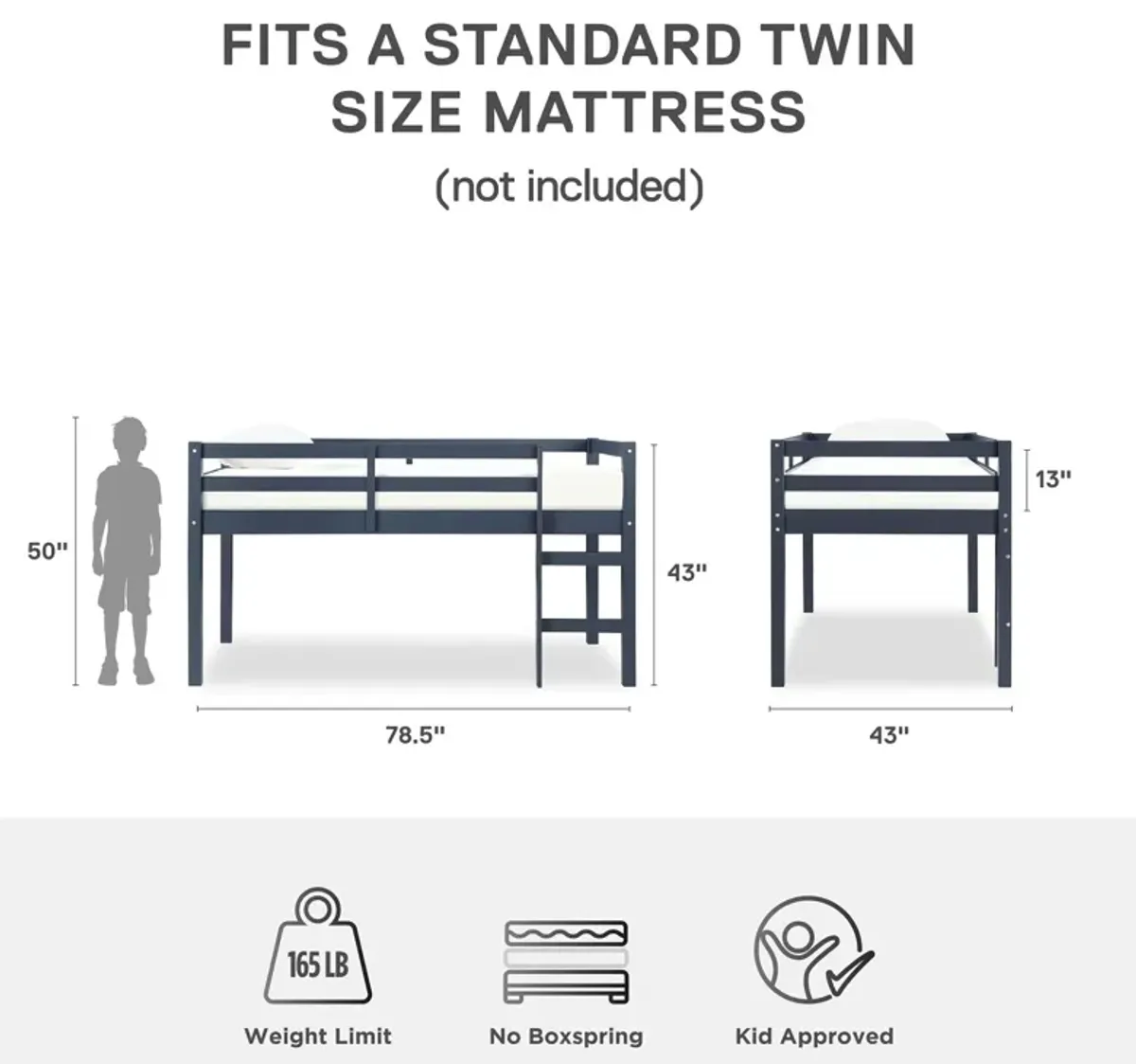 Milton Junior Twin Size Wooden Espresso Loft Bed for Kids