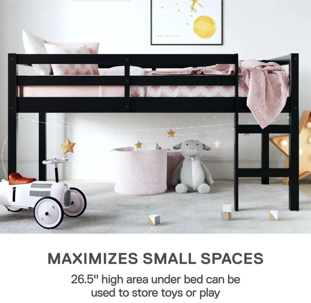 Milton Junior Twin Size Wooden Espresso Loft Bed for Kids