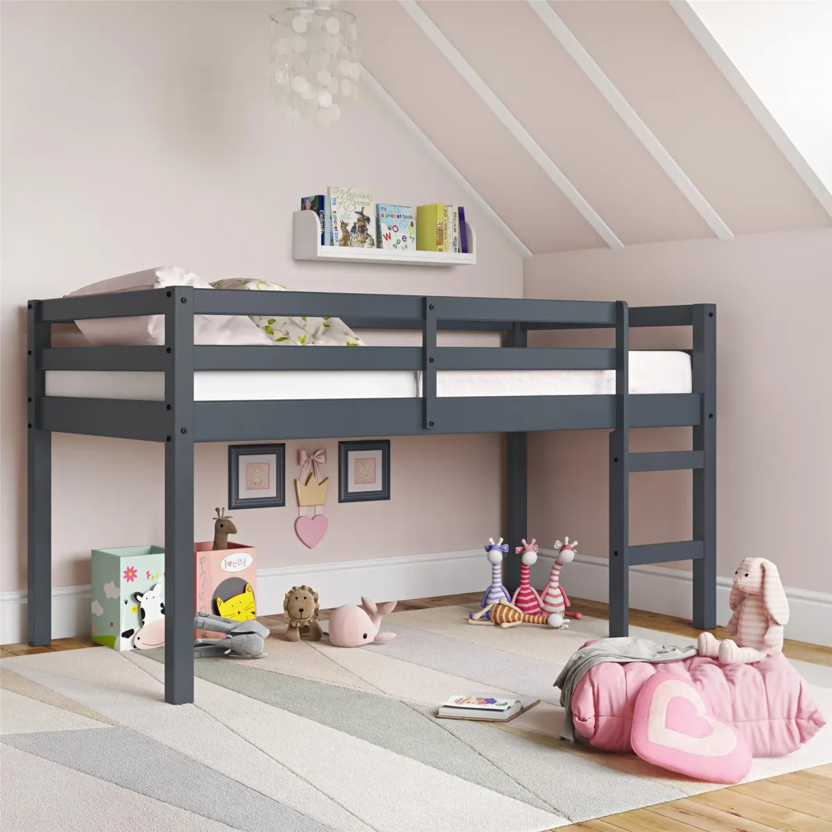 Milton Junior Twin Size Wooden Espresso Loft Bed for Kids