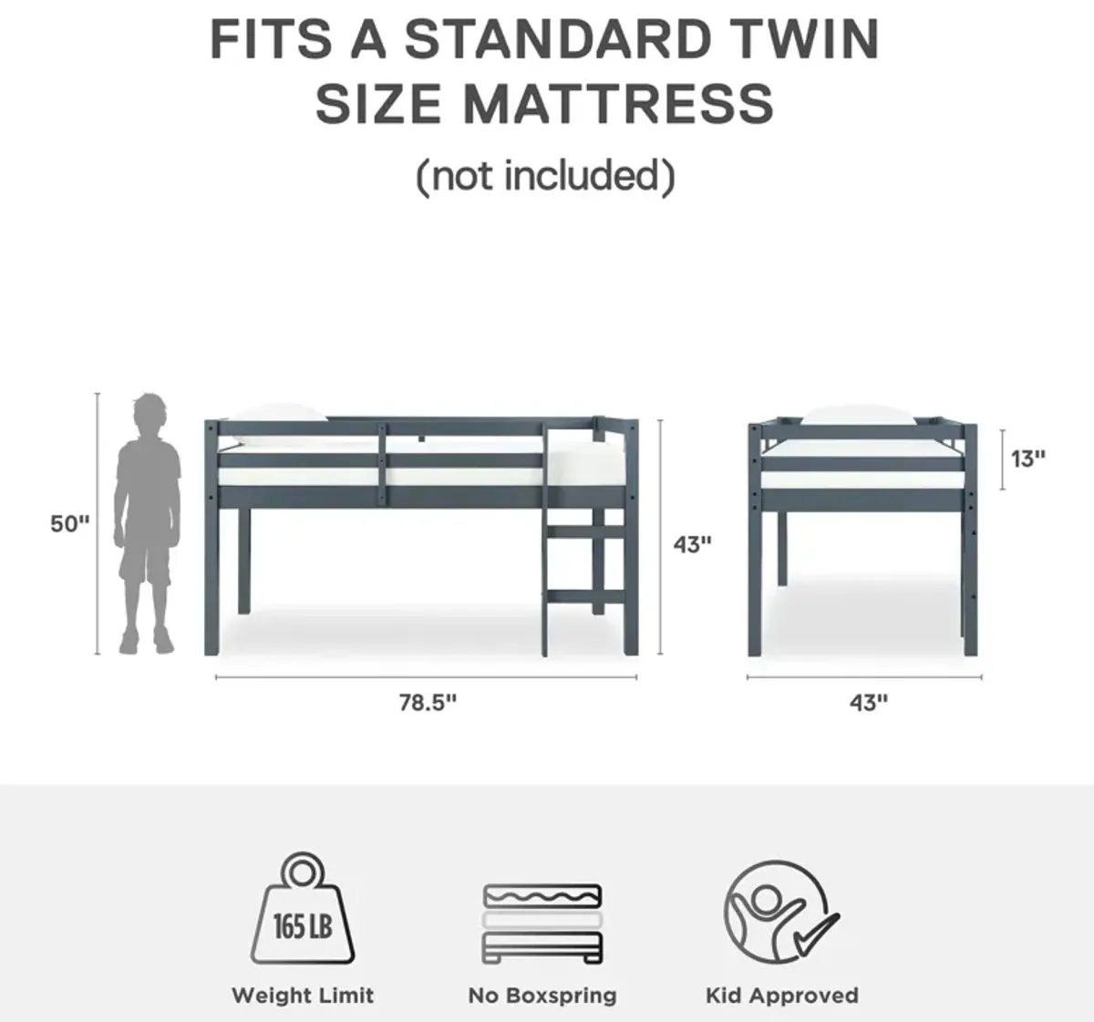 Milton Junior Twin Size Wooden Espresso Loft Bed for Kids