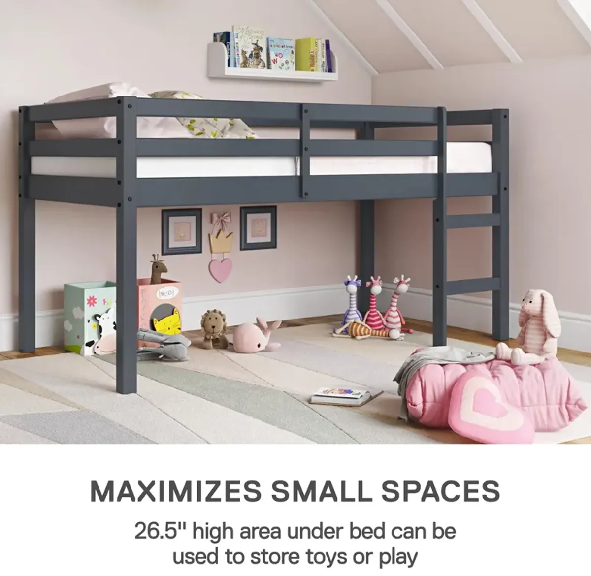 Milton Junior Twin Size Wooden Espresso Loft Bed for Kids